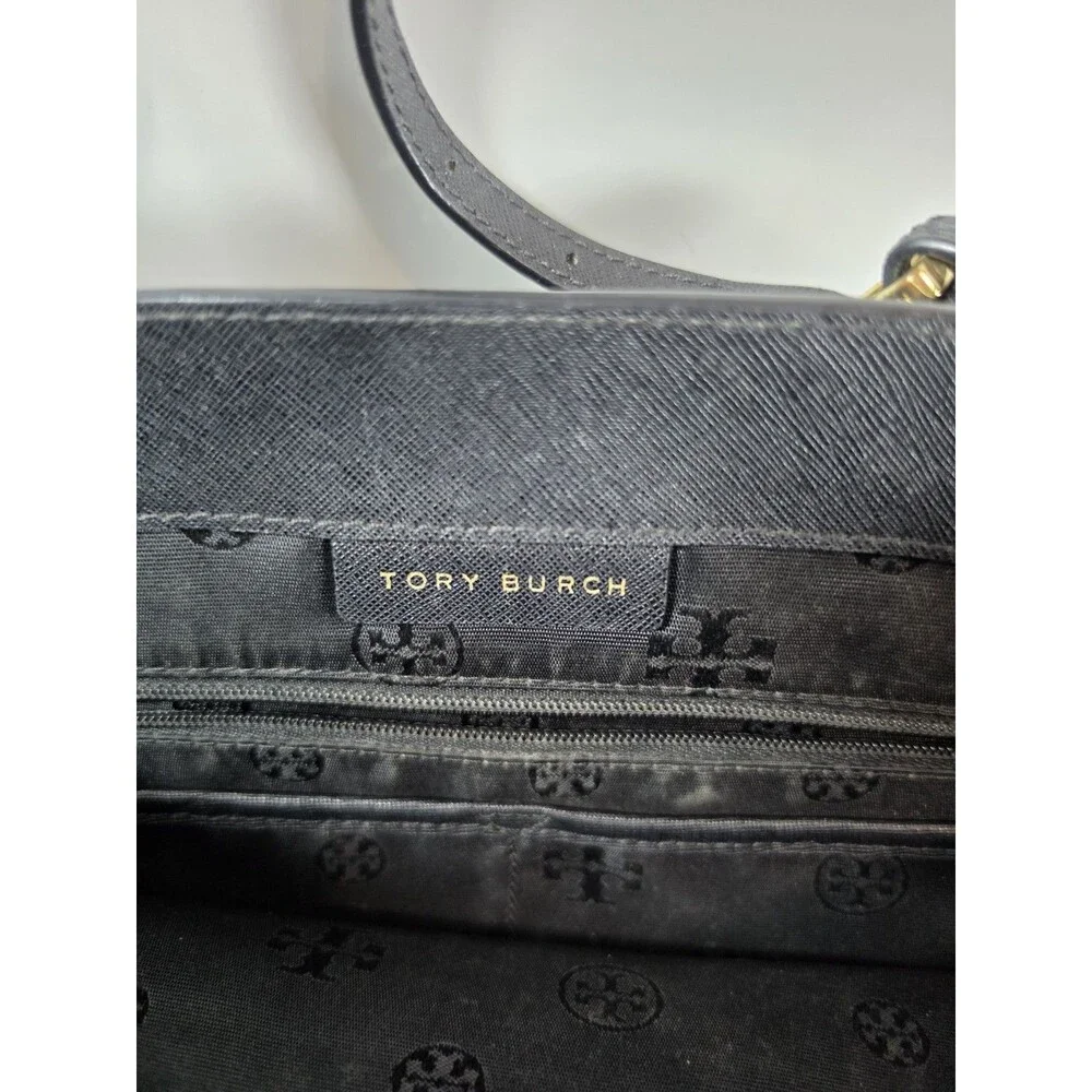 TORY BURCH Emerson/York Buckle Tote Saffiano Leather Designer Shoulder Bag BLACK